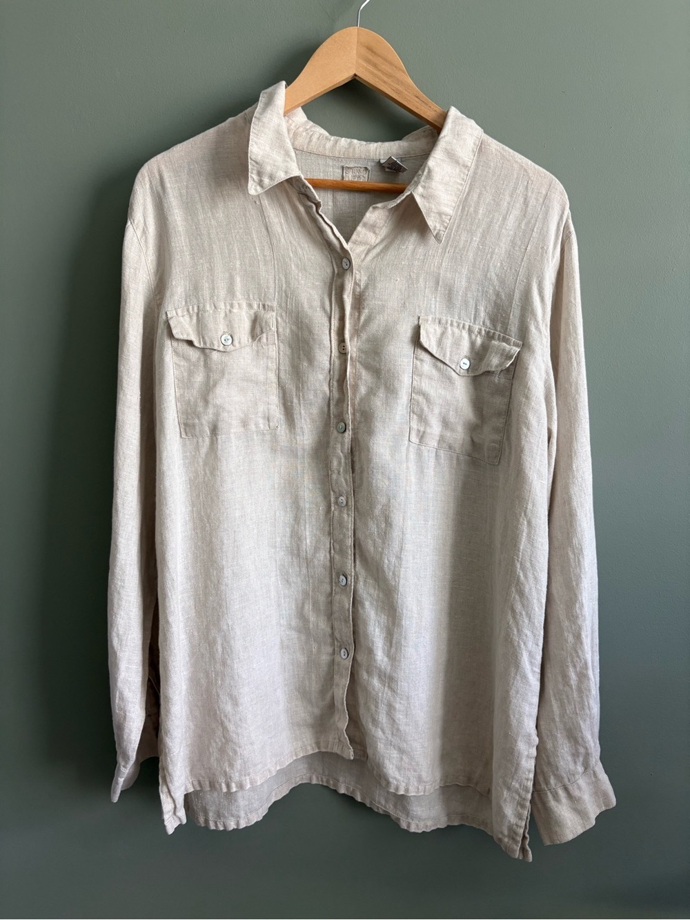 Chico's Light Beige Button-Down Linen Shirt